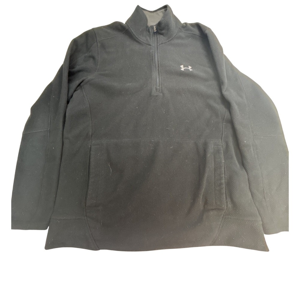 Under‎ Armour fleece sweater Men's size Large black quarter-zip pullover pocket